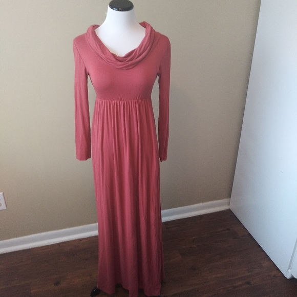 long sleeve cowl neck maxi dress